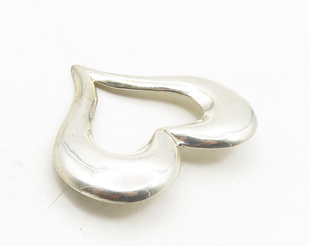MEXICO 925 Sterling Silver  Vintage Shiny Open Love Heart Brooch Pin  BP3743