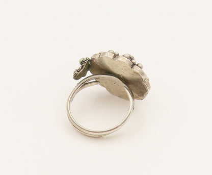 925 Sterling Silver Vintage Beaded & Wire Flower Adjustable Ring Sz 6.5  RG26269