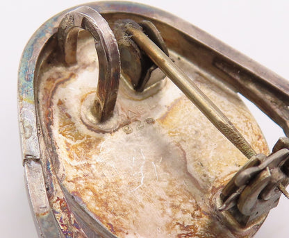 925 Sterling Silver Vintage Brooch Pin ISRAEL Modernist Oval Gemstone  BP12282