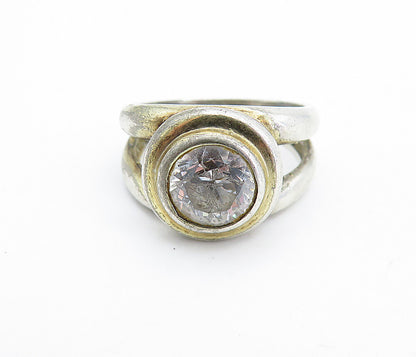 ESPO 925 Silver  Vintage Cubic Zirconia Split Shank Cocktail Ring Sz 6  RG6421