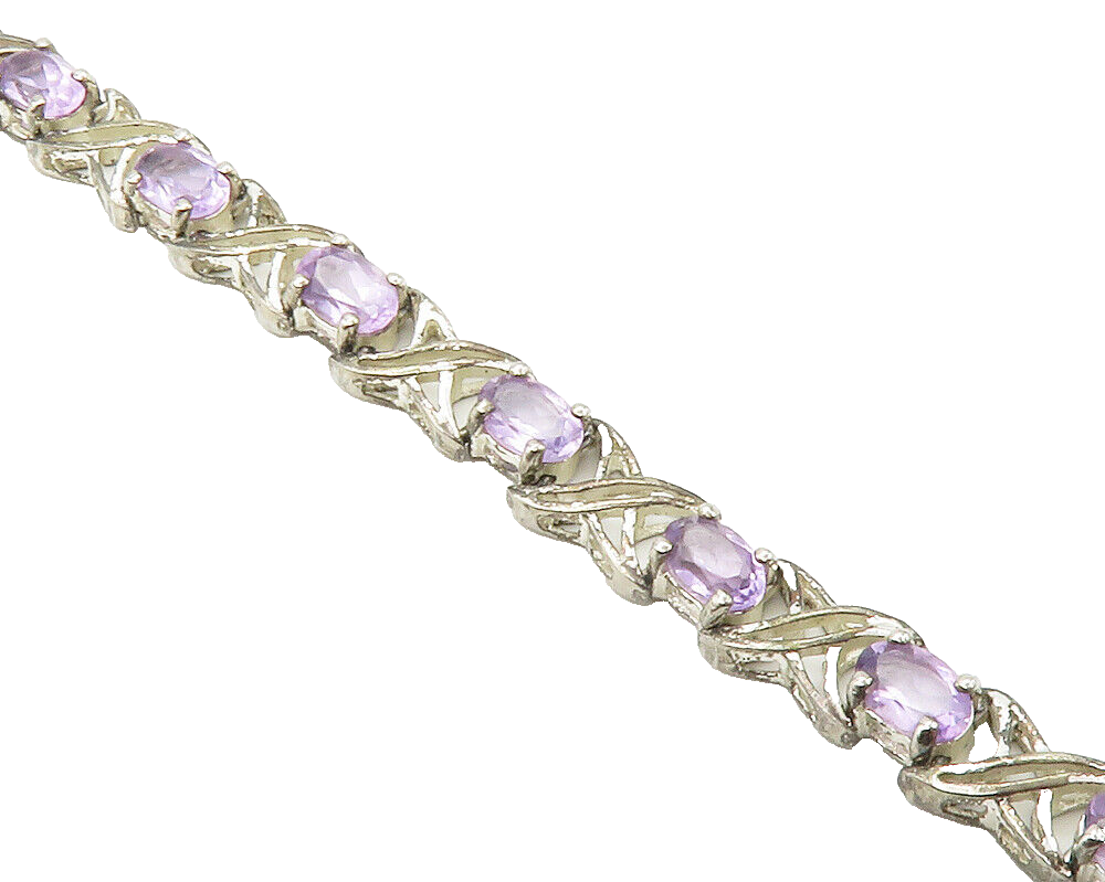 925 Sterling Silver  Vintage Amethyst XO Hugs & Kisses Chain Bracelet  BT5752
