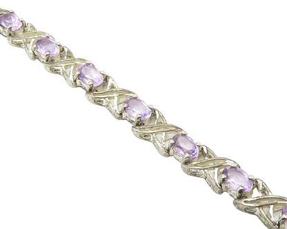 925 Sterling Silver  Vintage Amethyst XO Hugs & Kisses Chain Bracelet  BT5752
