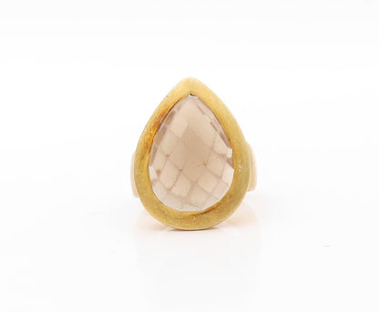 925 Sterling Silver Vintage Ring Gold Plated Drop Smoky Quartz  Sz 8  RG30580