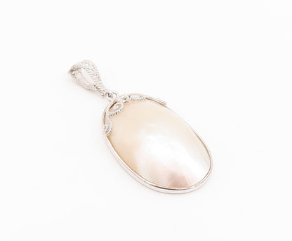 925 Sterling Silver Vintage Pendant Modernist Carved Mother Of Pearls  PT24320