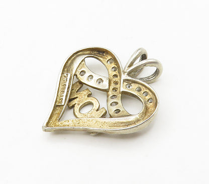 925 Sterling Silver  Vintage Topaz Open Mom Love Heart Pendant  PT12311