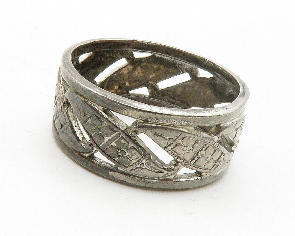 UNCAS 925 Sterling Silver  Vintage Slanted Floral Band Ring Sz 6  RG13589