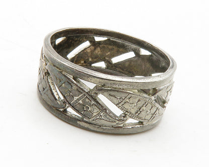 UNCAS 925 Sterling Silver  Vintage Slanted Floral Band Ring Sz 6  RG13589