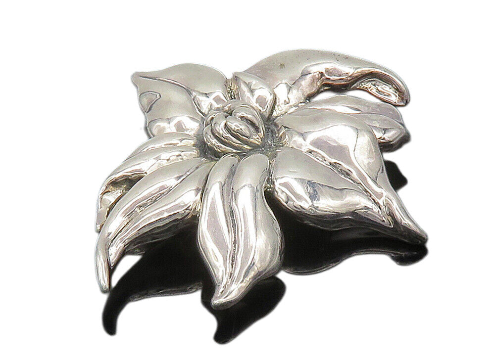 MMA 925 Sterling Silver  Vintage Shiny Flower Motif Brooch Pin  BP6390