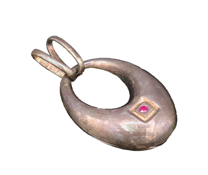 ELLE 925 Silver  Vintage Single Ruby Accent Tote Purse Motif Pendant  PT21824