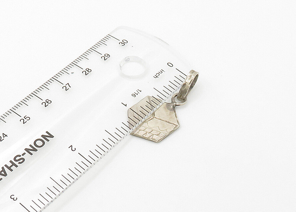 925 Sterling Silver  Vintage Brick Layer Cube Shiny Etched Pendant  PT17232
