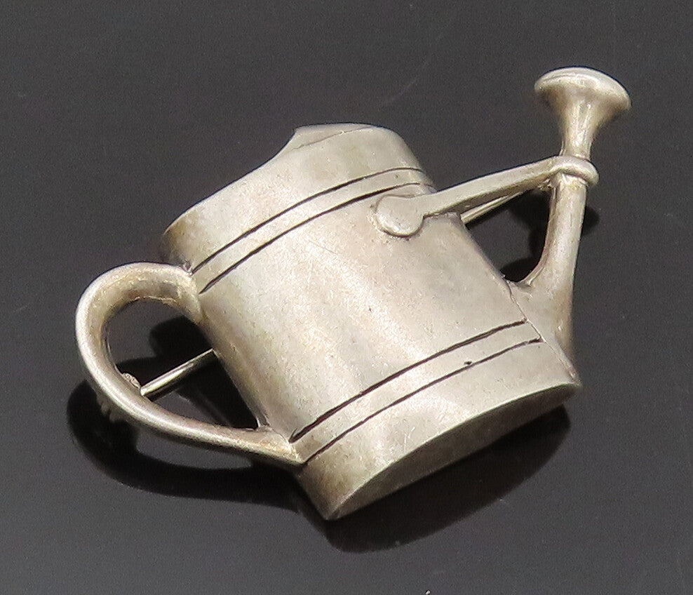 HAND & HAMMER 925 Silver  Vintage Plant Watering Can Solid Brooch Pin  BP10476