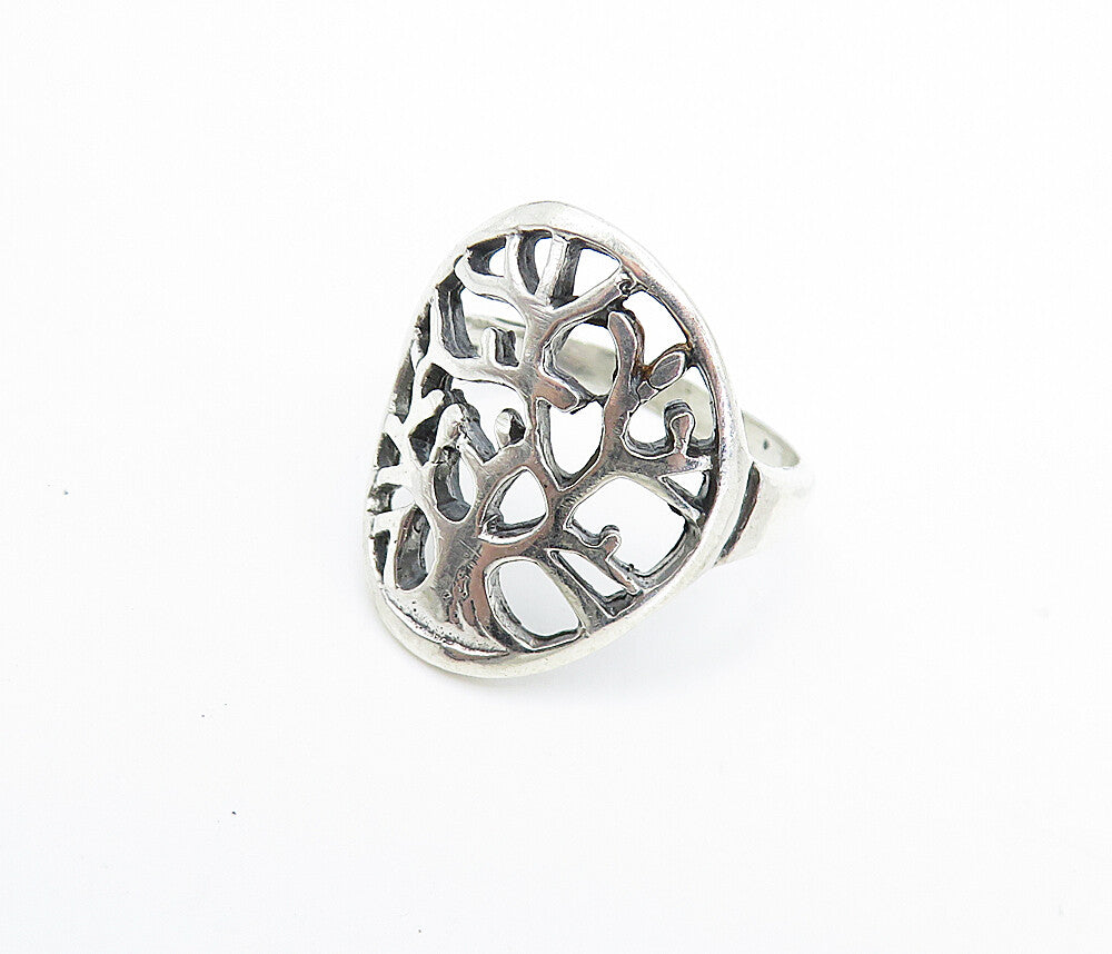 925 Sterling Silver  Vintage Shiny Tree Of Life Motif Band Ring Sz 7.5  RG7952