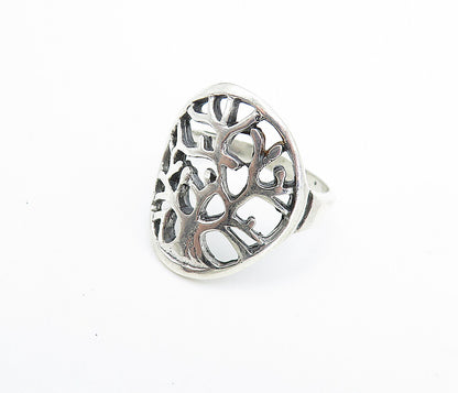 925 Sterling Silver  Vintage Shiny Tree Of Life Motif Band Ring Sz 7.5  RG7952