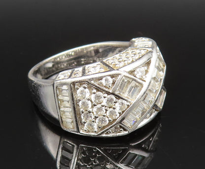 925 Silver  Vintage Crisscross Detail Cubic Zirconia Band Ring Sz 7.5  RG25392