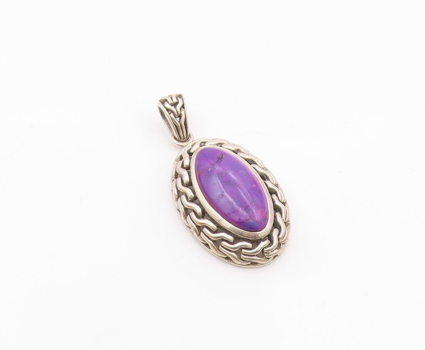 925 Sterling Silver  Vintage Purple Turquoise Chain Link Pendant  PT10356