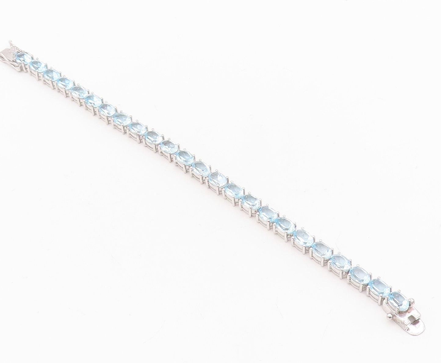925 Sterling Silver Vintage Bracelet Minimalist Oval Cut Blue Topaz Band BT10876