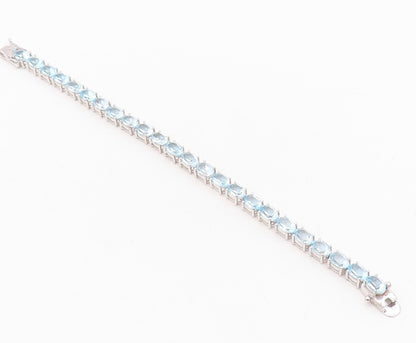 925 Sterling Silver Vintage Bracelet Minimalist Oval Cut Blue Topaz Band BT10876