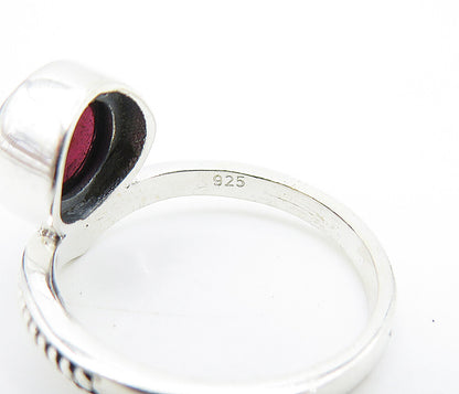925 Sterling Silver  Cabochon Cut Topaz Shiny Pointed Band Ring Sz 7  RG8042