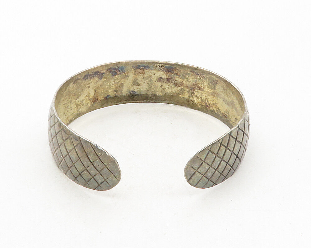 925 Sterling Silver  Vintage Dark Tone Etched Detail Cuff Bracelet  BT4146
