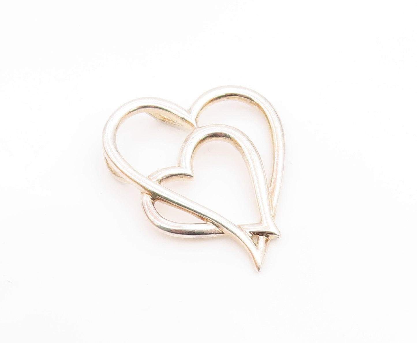 925 Sterling Silver  Vintage Shiny Smooth Open Love Hearts Pendant  PT13944