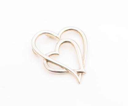 925 Sterling Silver  Vintage Shiny Smooth Open Love Hearts Pendant  PT13944