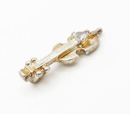 925 Silver  Vintage Cubic Zirconia Cello Instrument Motif Pendant  PT13116
