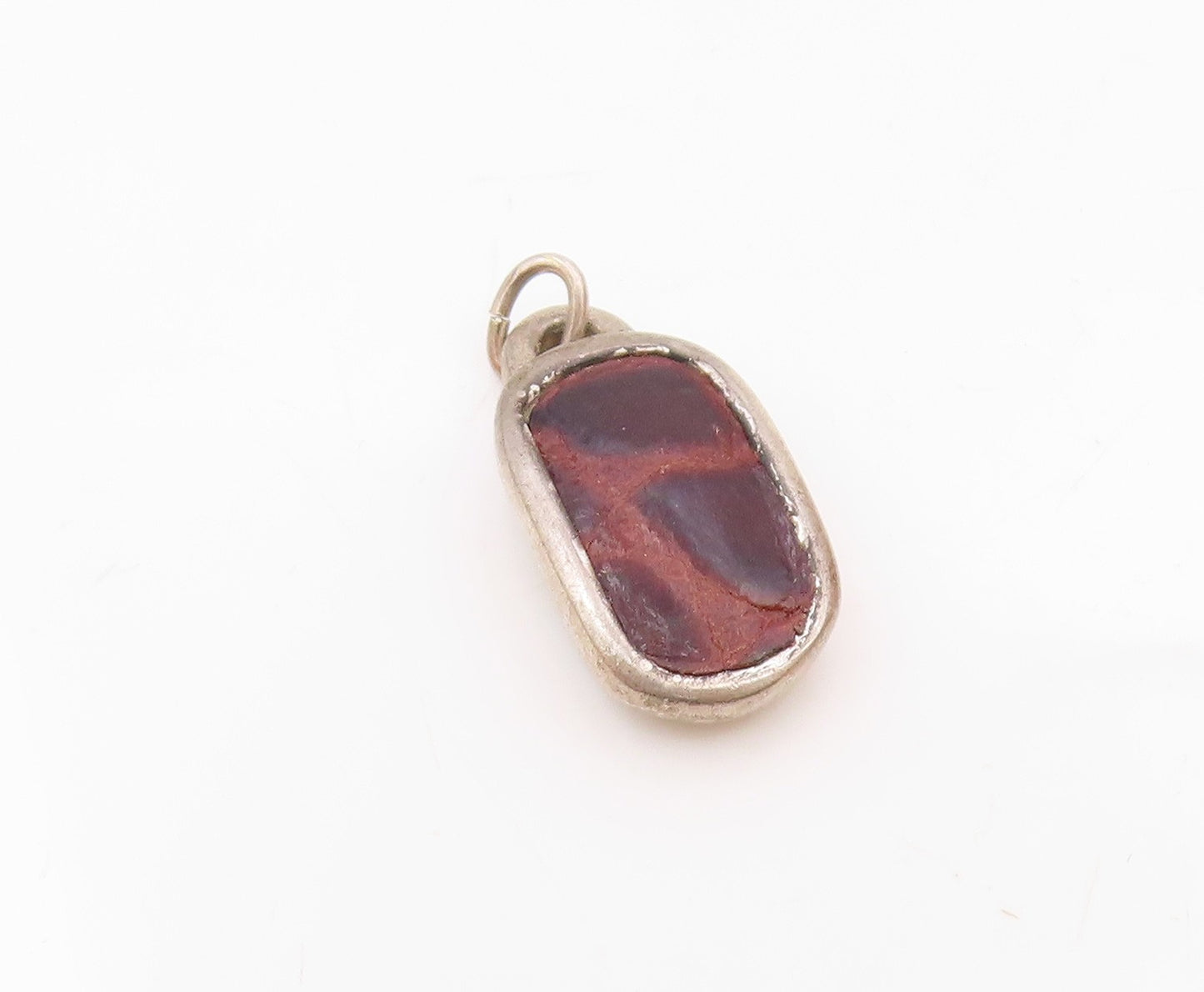 925 Sterling Silver  Vintage Leather Detail Smooth Curved Drop Pendant  PT8363
