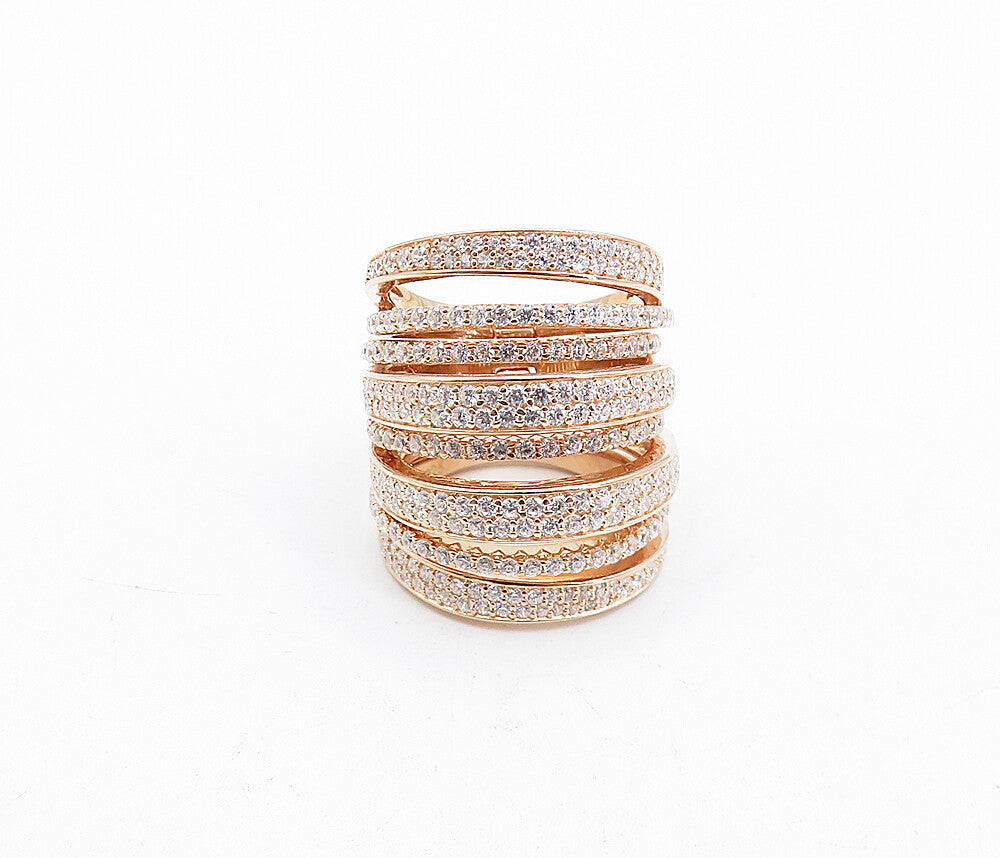 925 Sterling Silver  Cubic Zirconia Rose Gold Plated Band Ring Sz 7.5  RG4540