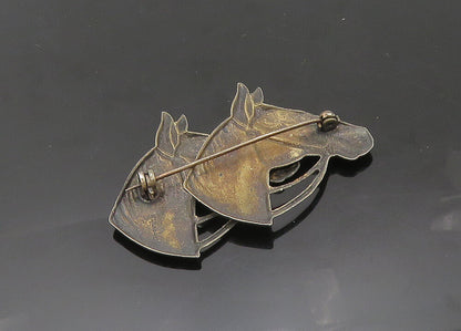 UNCAS 925 Sterling Silver  Vintage Antique Horse Heads Brooch Pin  BP8272