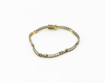 925 Sterling Silver  Vintage Round Cut Topaz Bar Link Chain Bracelet  BT6853