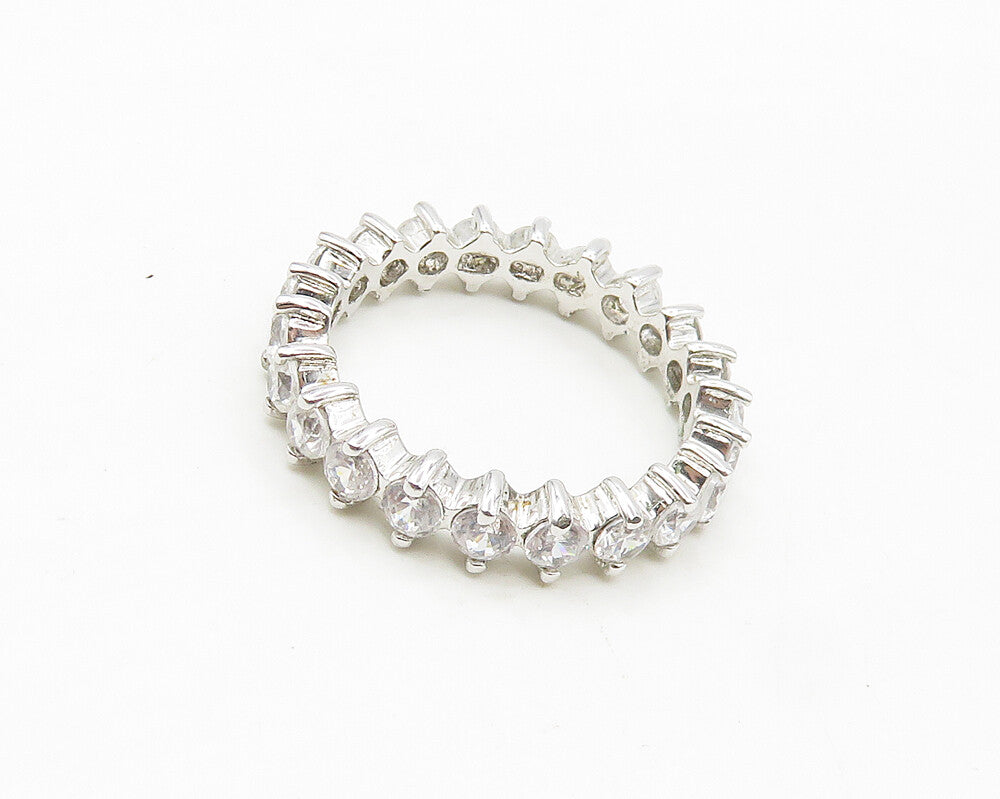 925 Sterling Silver  Shiny Prong Set Cubic Zirconia Eternity Ring Sz 9 RG17937
