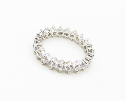 925 Sterling Silver  Shiny Prong Set Cubic Zirconia Eternity Ring Sz 9 RG17937