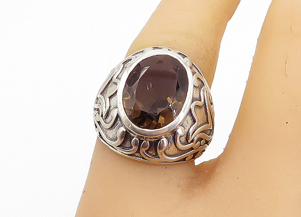 925 Sterling Silver Vintage Smoky Topaz Swirl Cocktail Ring Sz 7 RG4512