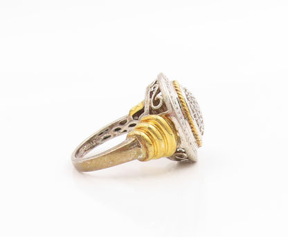 925 Sterling Silver Vintage Ring Two Tone Genuine Diamonds Band  Sz 5  RG36056