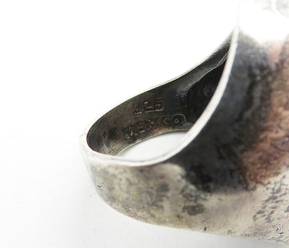 MEXICO 925 Silver  Vintage Dark Tone Scalloped Dome Band Ring Sz 7  RG6974