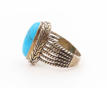 925 Sterling Silver Vintage Ring Cabochon Turquoise Statement Band Sz 8 RG34740