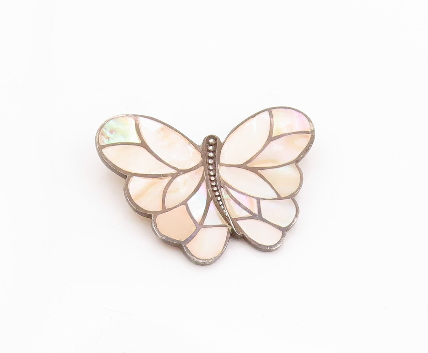 925 Sterling Silver Vintage Pendant Mother Of Pearl Inlay Butterfly  PT24006