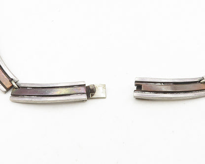 MEXICO 925 Silver  Vintage Two Tone Curved Bar Link Collar Necklace  NE2946