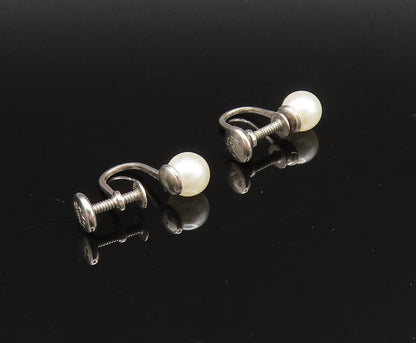 925 Sterling Silver  Vintage Fresh Water Pearls Screw Back Earrings  EG11995