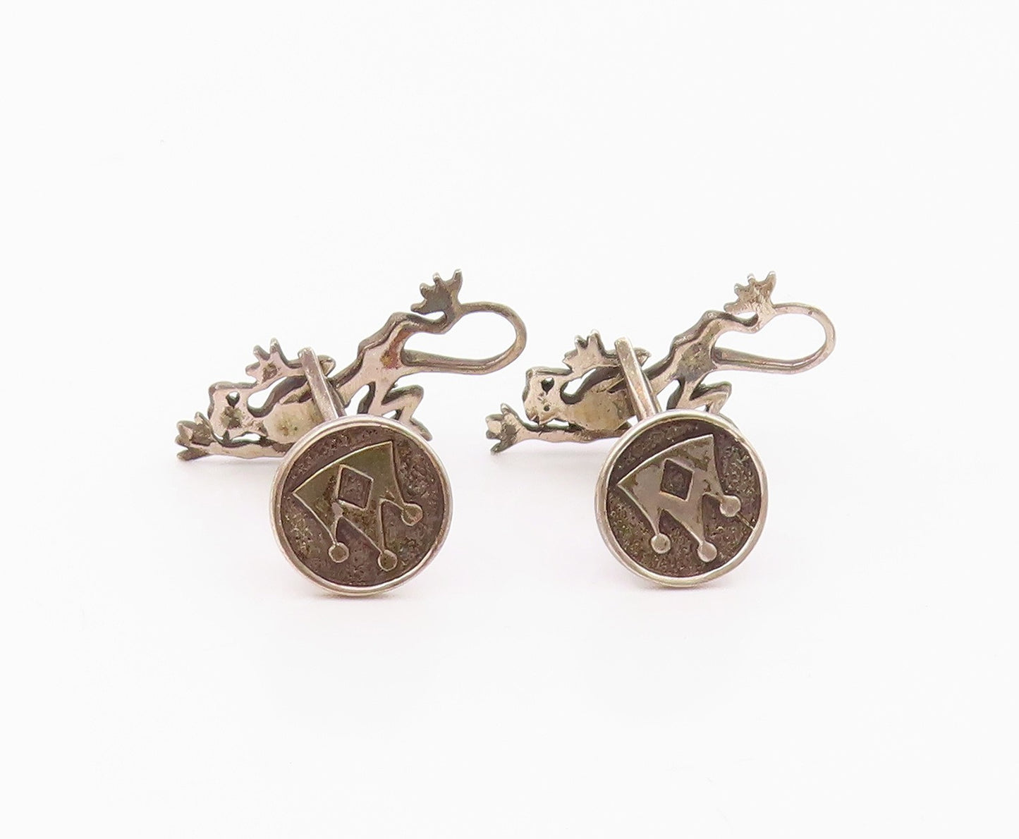 925 Sterling Silver  Vintage Carved Royal Crown Reptilian Cufflinks  TR3329