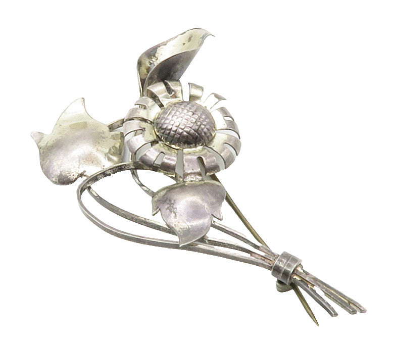 TRUART 925 Sterling Silver  Vintage Red Topaz Flower Motif Brooch Pin  BP5556