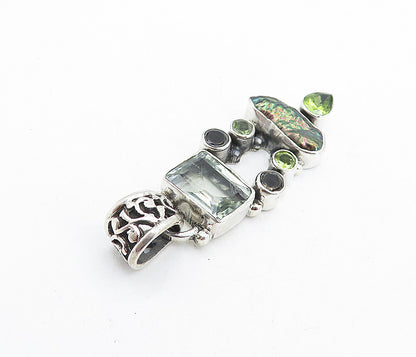 925 Sterling Silver  Vintage Abalone Peridot & Smoky Topaz Pendant  PT4583