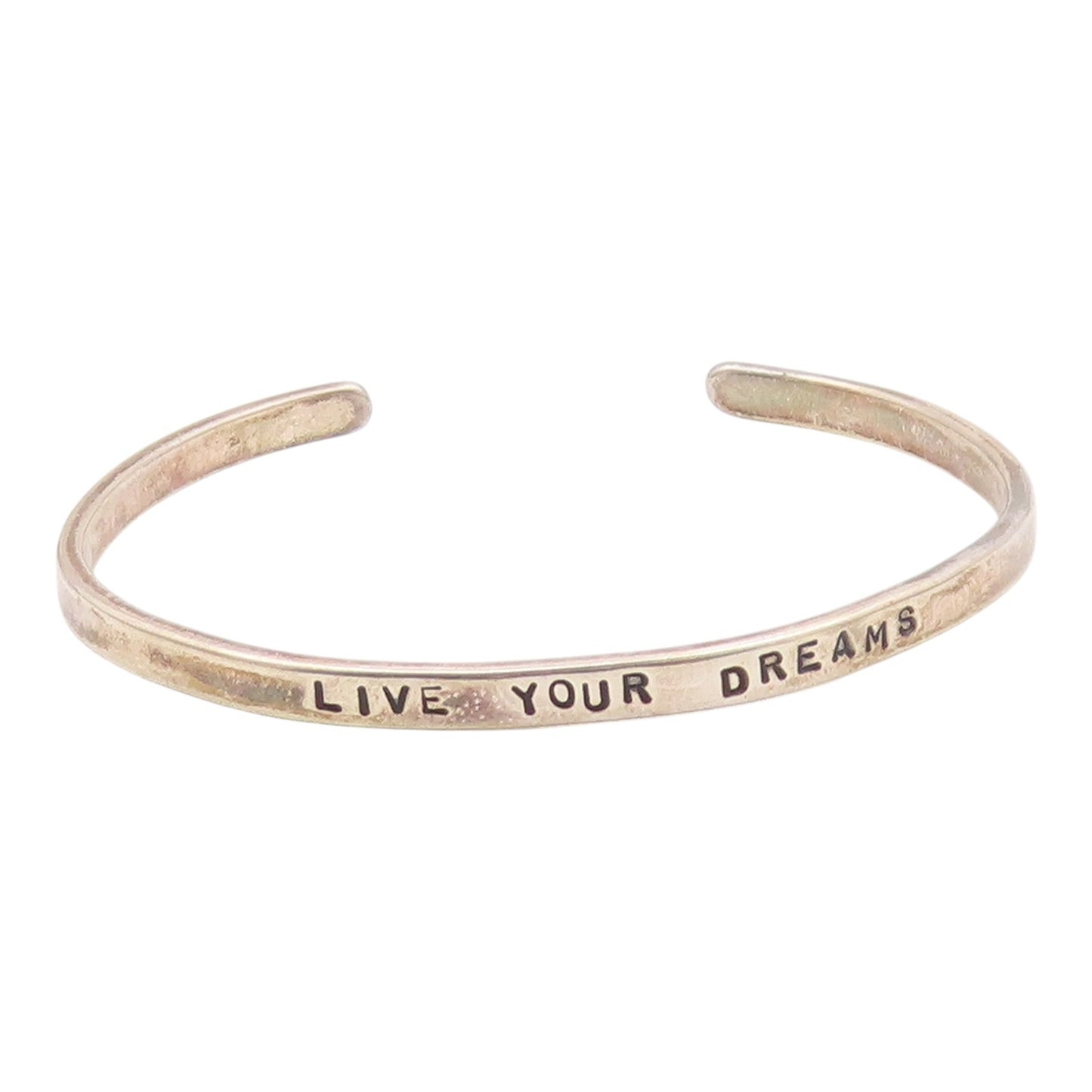 925 Sterling Silver  Vintage Engraved Live Your Dreams Cuff Bracelet  BT9415