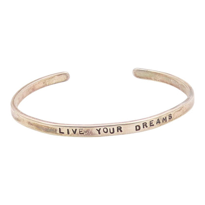925 Sterling Silver  Vintage Engraved Live Your Dreams Cuff Bracelet  BT9415
