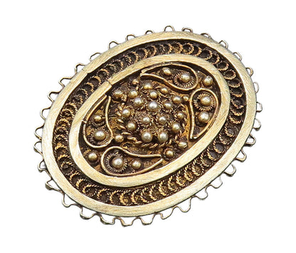 925 Silver  Vintage Antique Beaded & Rope Twist Gold Plated Brooch Pin  BP9949