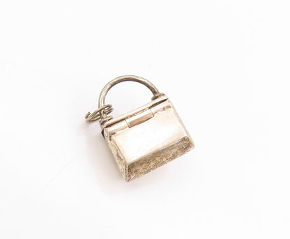 925 Sterling Silver Vintage Pendant Miniature Retro Handbag Charm OPENS  PT25110