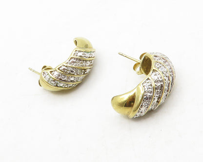 925 Sterling Silver  Genuine Diamonds Two Tone Curved Drop Earrings  EG6709
