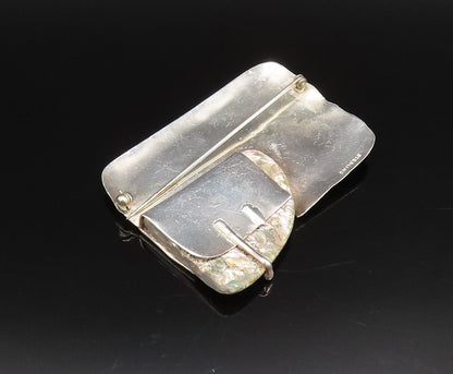 925 Silver  Vintage Modernist Mother Of Pearl Rectangle Brooch Pin  BP10002