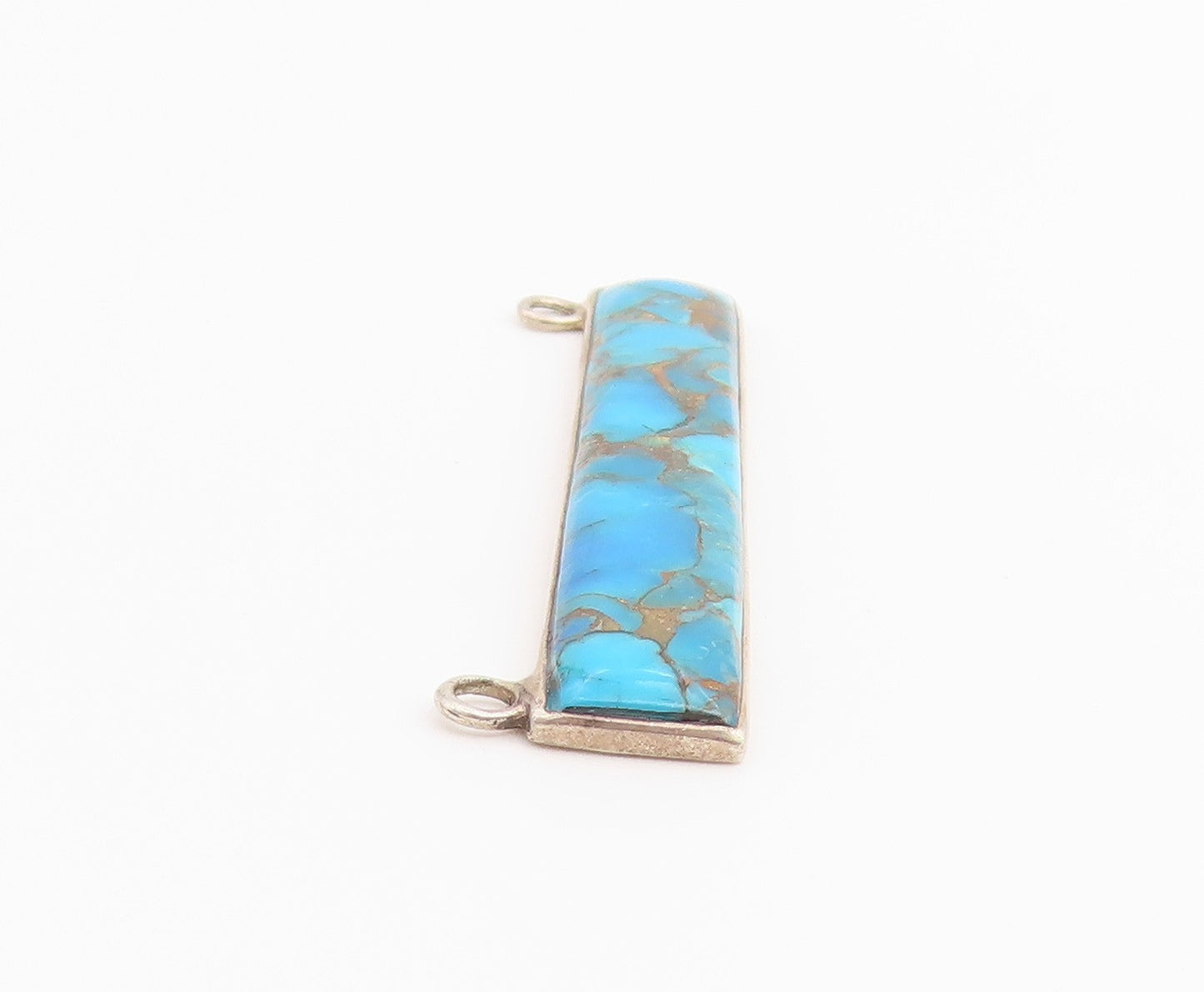 925 Sterling Silver Vintage Pendant Modernist Turquoise Geometric Bar  PT26518