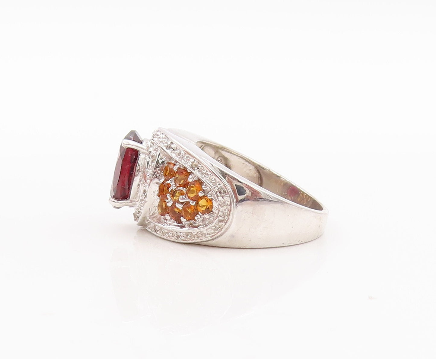 925 Sterling Silver Vintage Ring Oval Garnet Citrine & Topaz Inlay Sz 7  RG29455